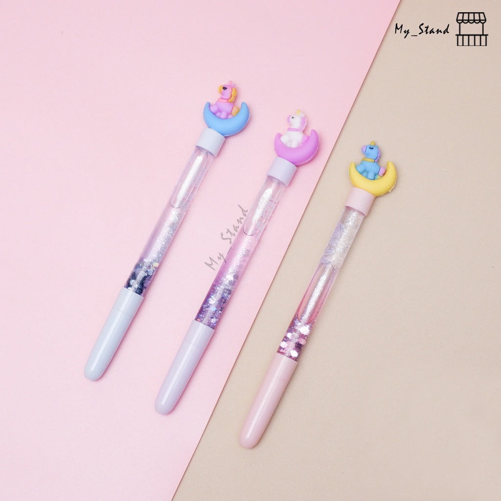 

Pena Air Glitter Unicorn Donat Bulan Bolpen Pen Pulpen Gelpen Bolpen Karakter Gliter My Little Pony warna warni