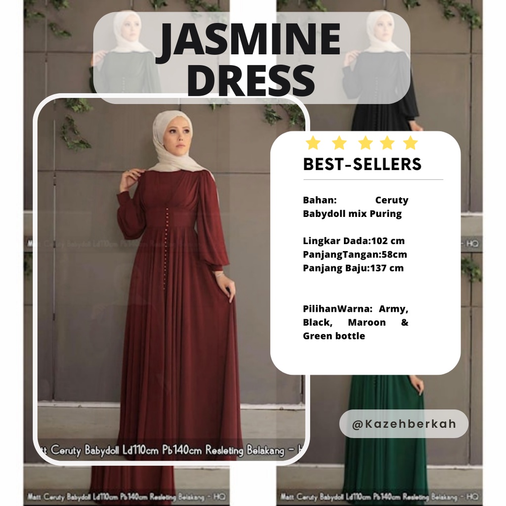 JASMINE DRESS Fashion Muslim, Dress Muslim Wanita, Gamis kekinian Wanita