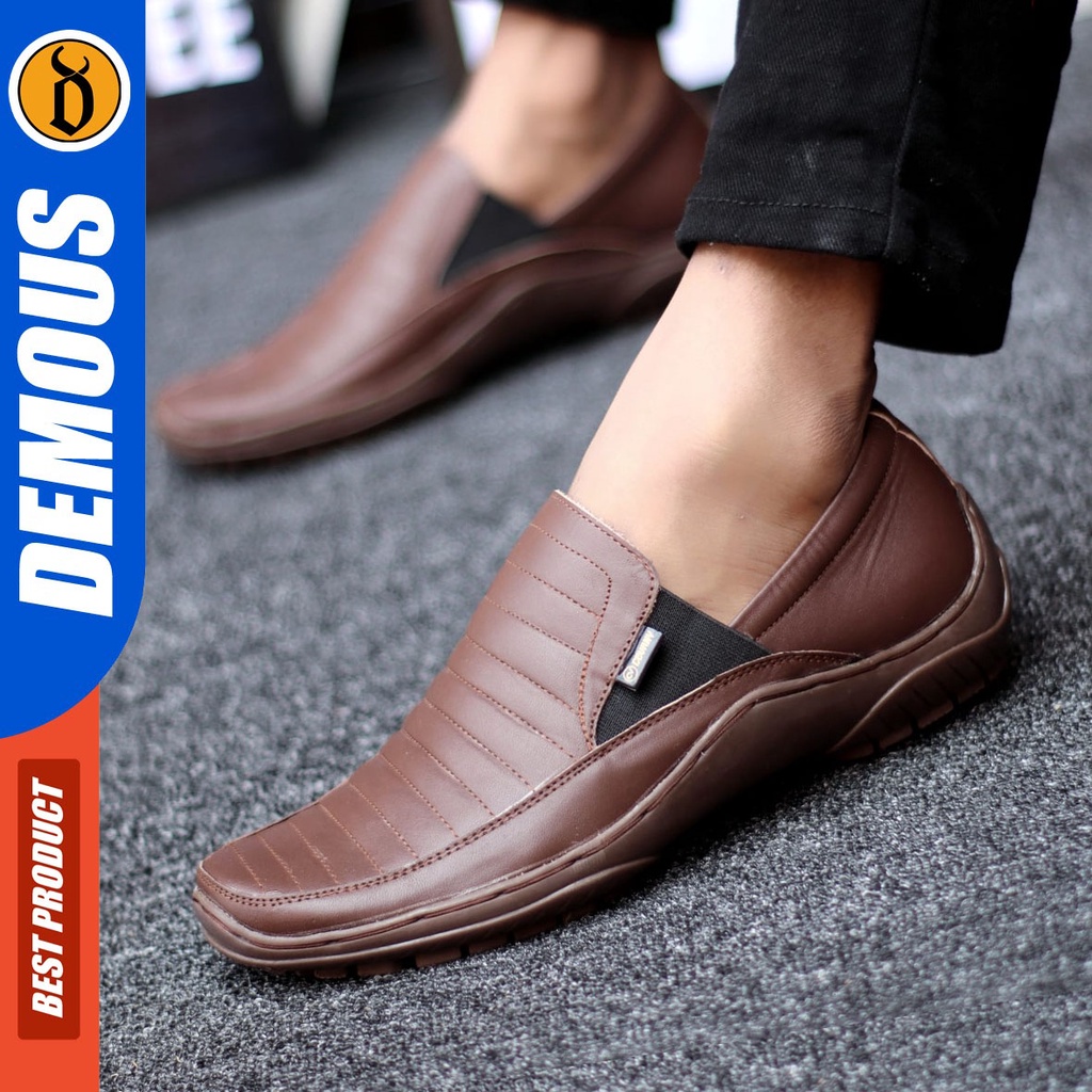 DEMOUS Badic - Sepatu Slip On Pria Casual Kulit Asli