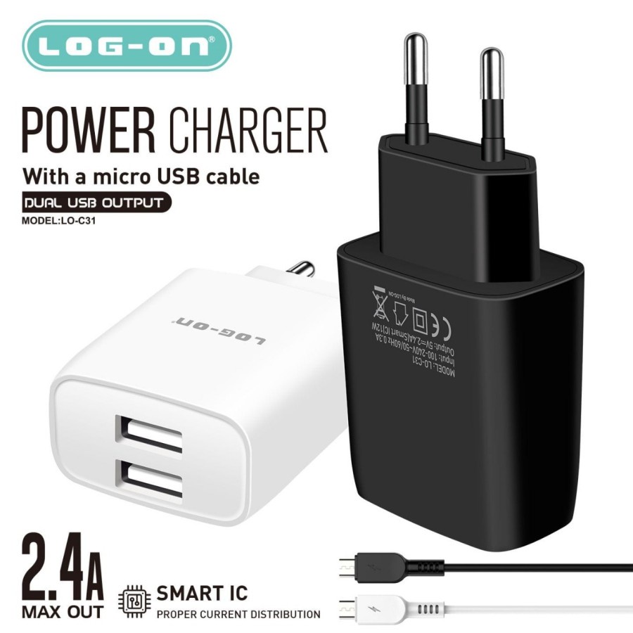 CHARGER - TC LOG ON POWER CHARGER LO-C31 MICRO USB 2.4A SMART IC