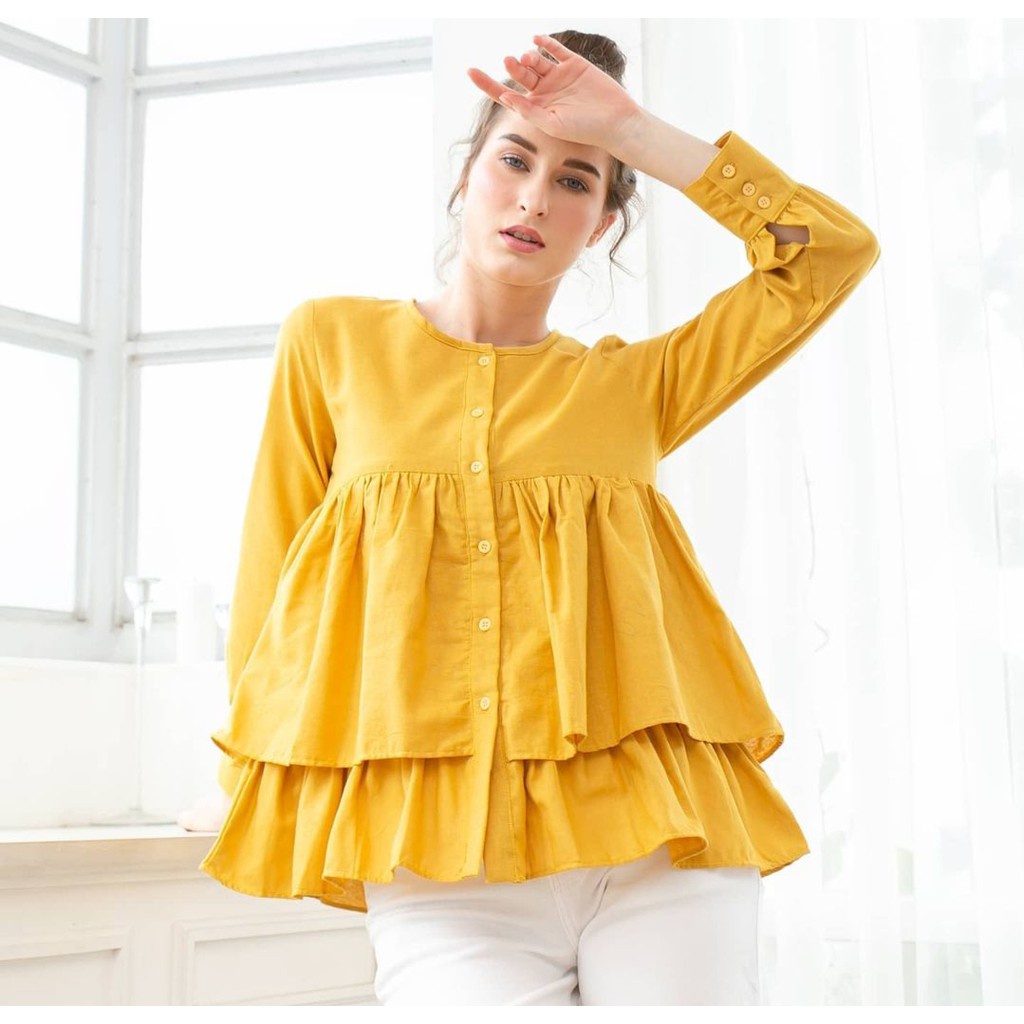 Atasan Wanita Gia Blouse bahan wolfis mix katun square