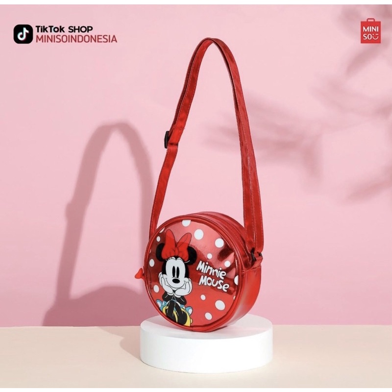 miniso minnie mickey tas selempang bulat round bag