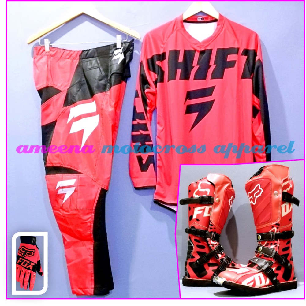 Jerseyset Cross, Sepatu Trail &amp; Sarung Tangan Motocross Fullset - JSG014A