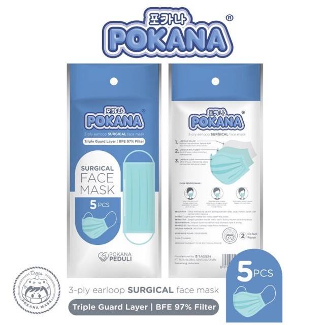 Masker Pokana Surgical Face Mask isi 5pcs Earloop 3ply