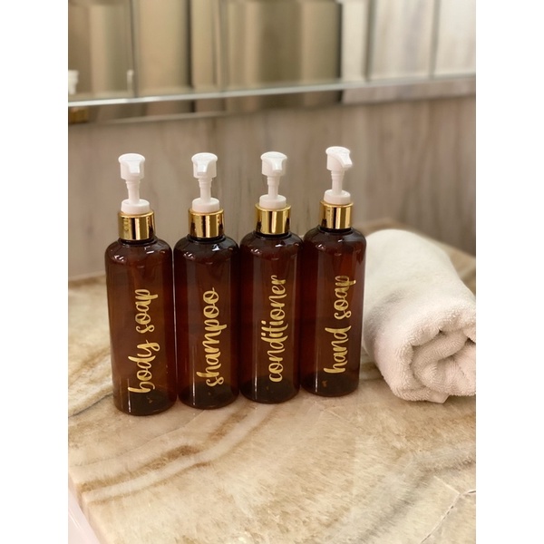 botol coklat 250ml gold kecil. aesthetic bottle minimalist refill organizer tempat sabun cair pump estetik