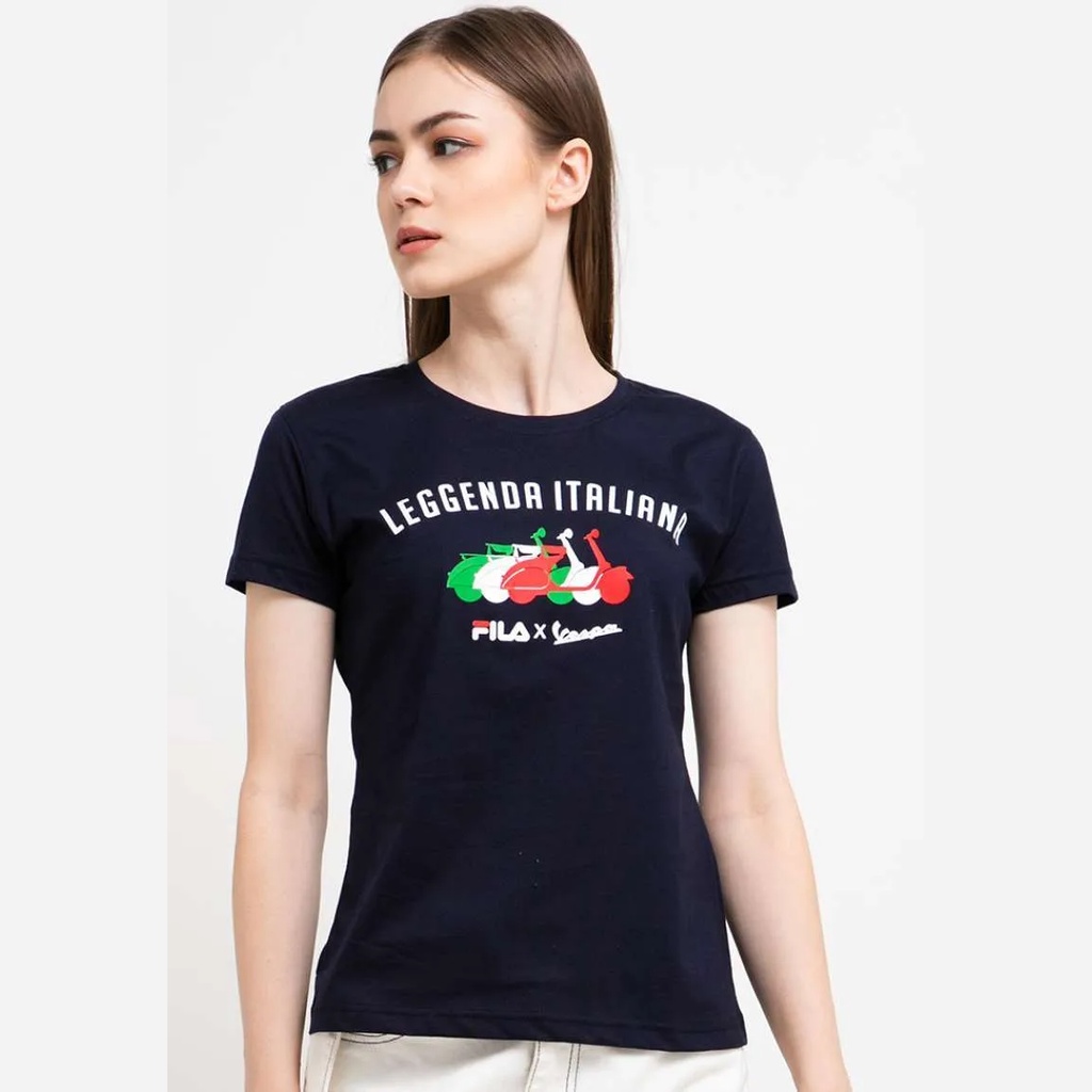 Baju / Kaos T-Shirt Wanita FILA X VESPA Marcia Original - Navy [M]