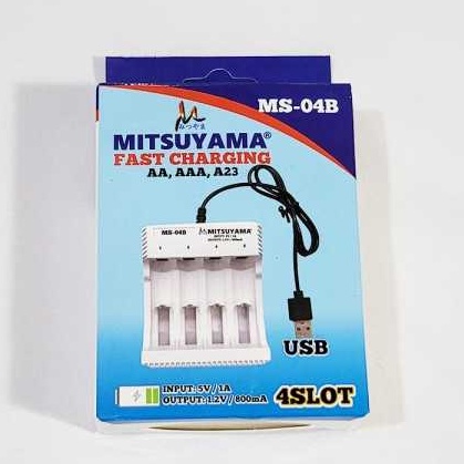 Fast Charger Baterai AA AAA Mitsuyama MS-04B USB Plug 4 Slot Batre Original