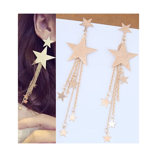 LRC Anting tusuk Fashion  Stars Shape Decorated Long