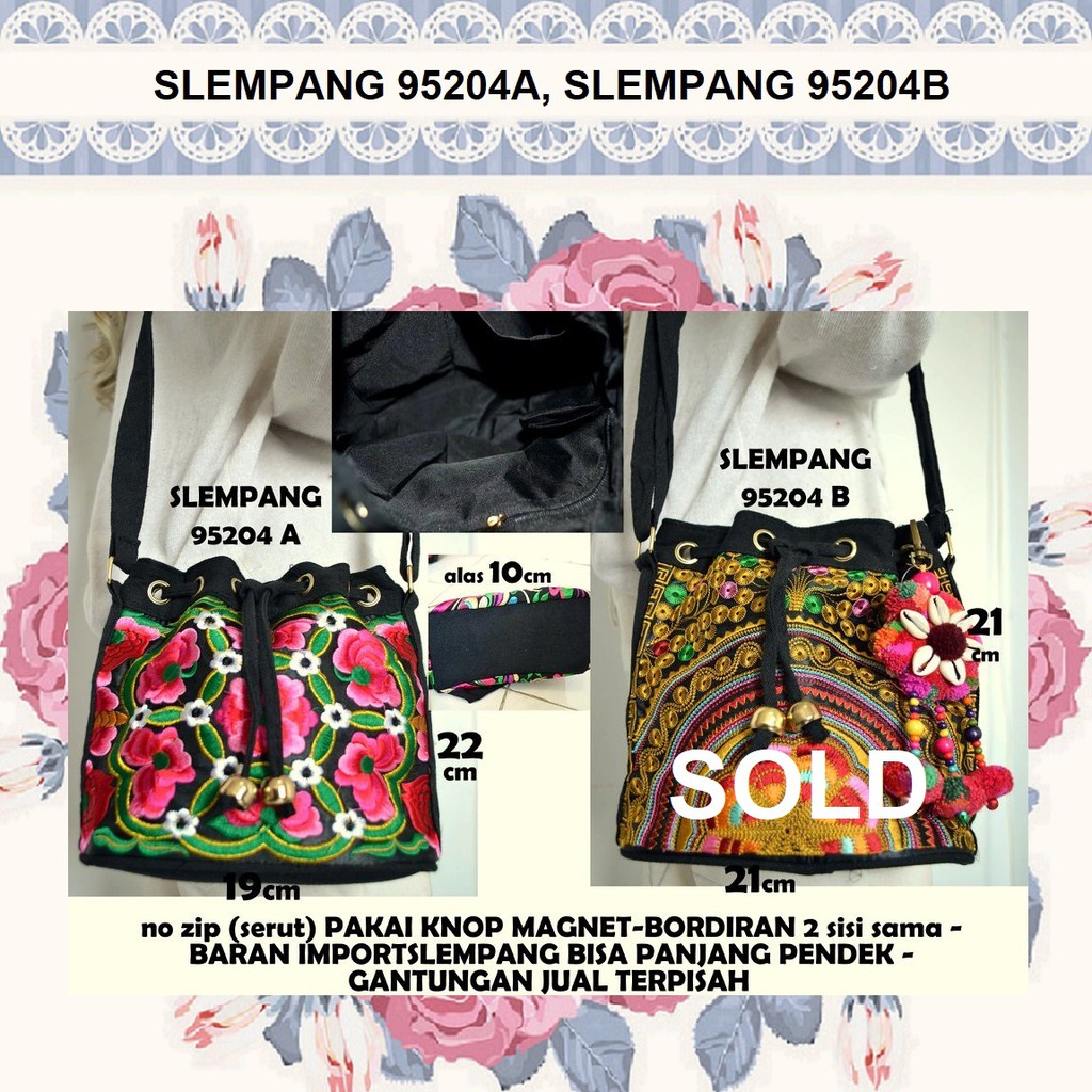 Tas Serut Wanita Murah Motif Bordir Import Bangkok Thailand