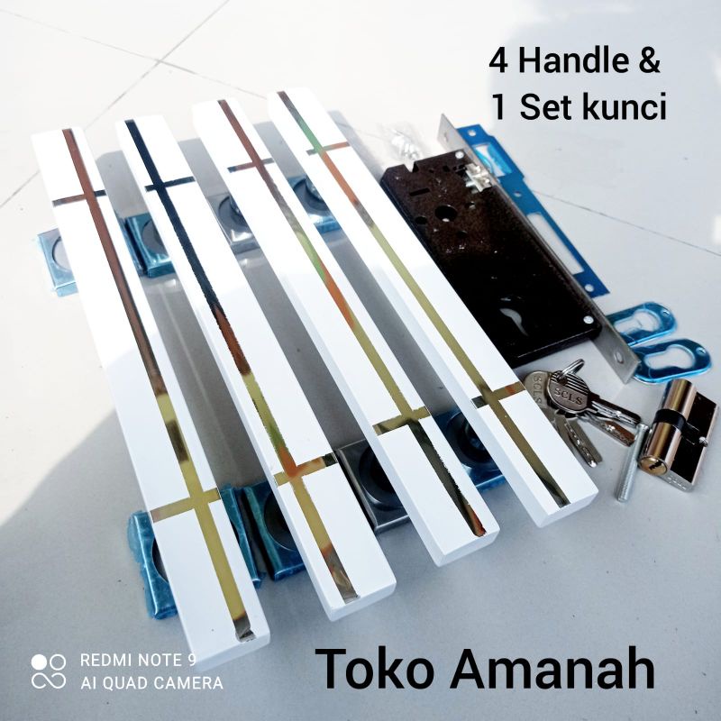 Sepaket Kunci / Pegangan handel pintu rumah putih 45cm 33cm 60cm / Gagang pintu rumah 1 Set kunci