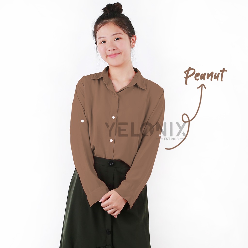 KEMEJA MONALISA POLOS WANITA PANJANG-YELONIX-PEANUT