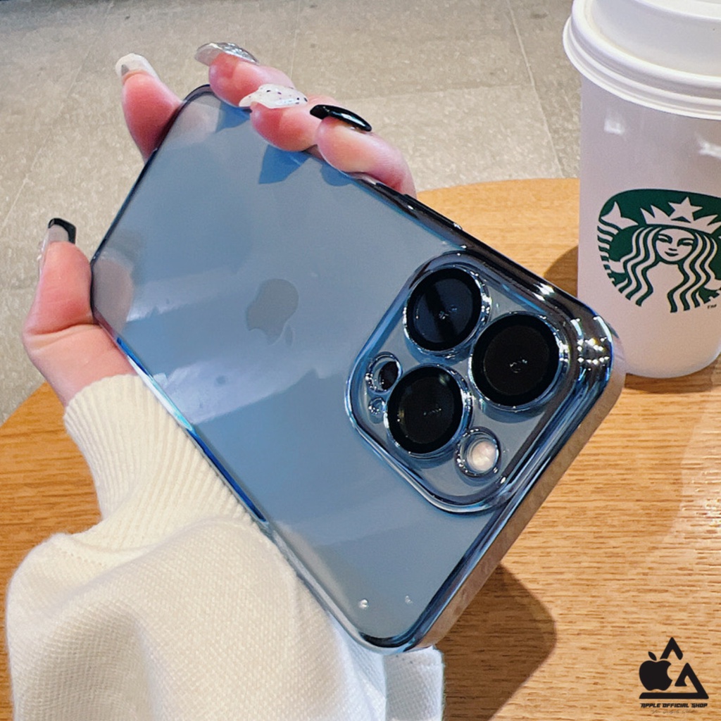 Premium Softcase Square Edge Chrome Lens Glass Camera iPhone 13 PRO MAX 12 PRO MAX 11 PRO MAX XR X XS MAX 7 7+ 8 8+ SE 2 3 6 6+ 6S+ Lensa Soft Case Logo Apple Krom Electroplated Pelindung Kamera Softcase Silikon Jelly Clear Cover Bukan Hardcase Silicone