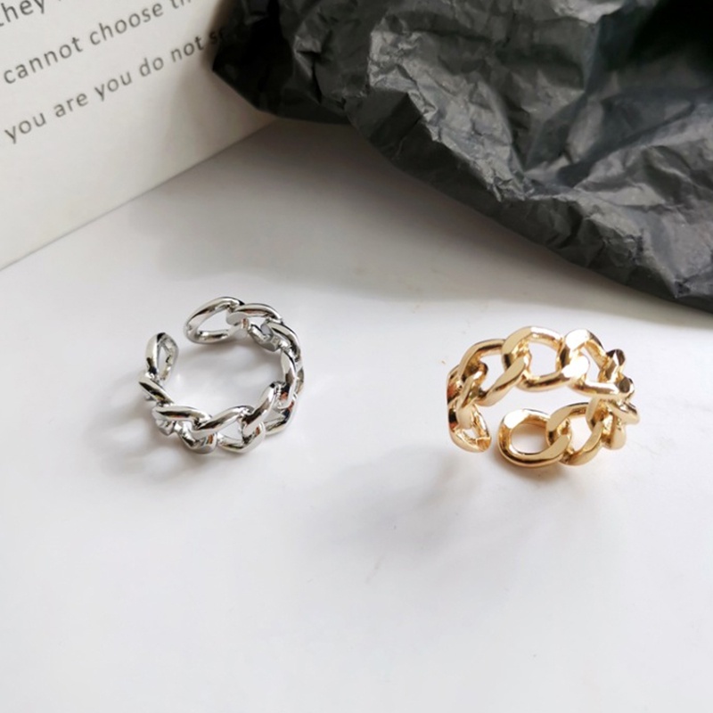 Korean Style Simple Metal Chain Ring Hollow Open Adjustable Ring Women Rings