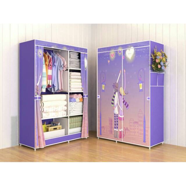 Fionna.c.shop- 03 Love Multifunction Wardrobe/Cloth Rack with cover lemari pakaian