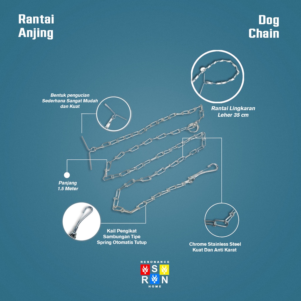 Rantai Tuntun Anjing / Tali Kekang Hewan 2mm Resonance Home