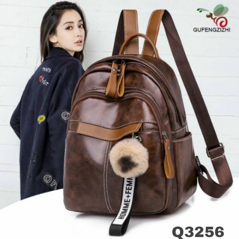 TAS RANSEL KULIT WANITA COKLAT HITAM  - Tas Ransel mini Wanita Kekinian Import Original Terbaru Baha