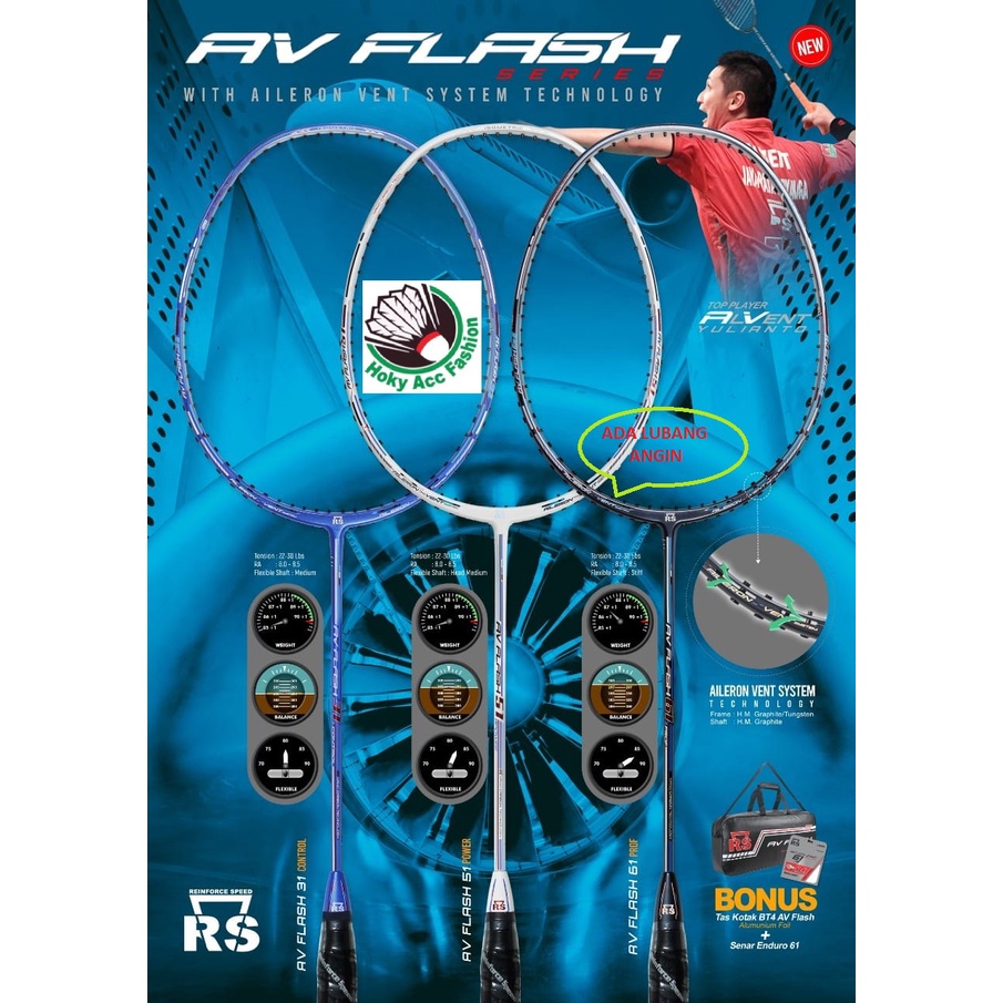 Raket Badminton RS AV Flash 31 Control 51 Power 61 Prof Original