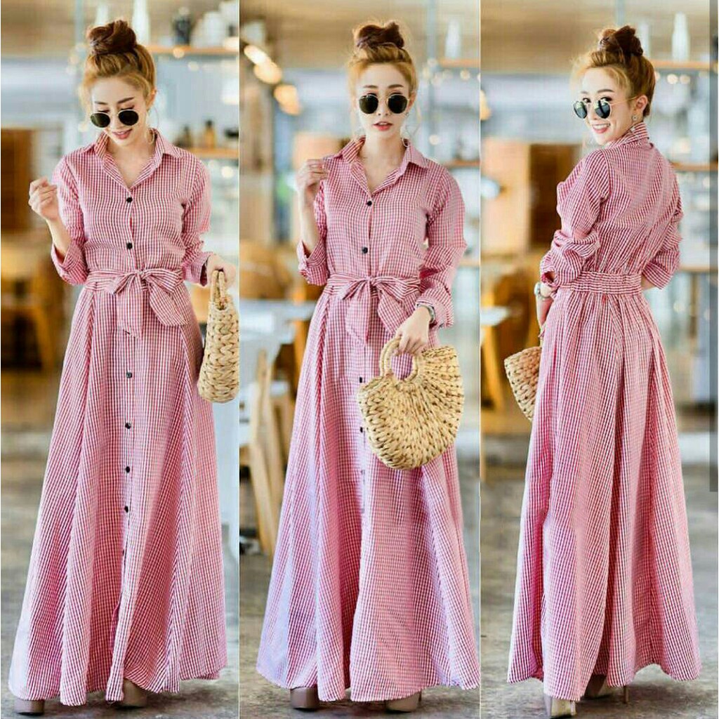 sg#ld kotak*gamis katun*gamis kotak kotak*longdres*baju gamis*maxy*sale