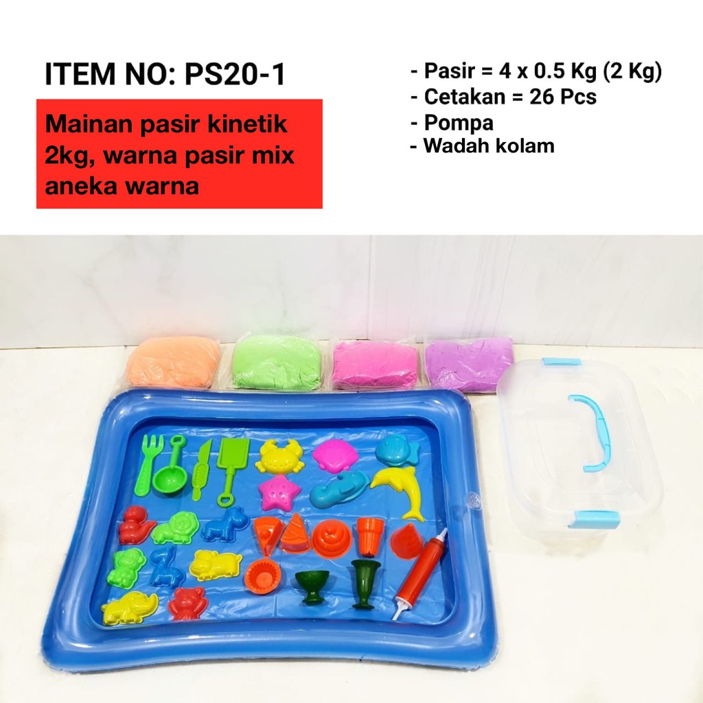 Pasir Kinetik SUPER JUMBO 2 KG - Mainan Pasir 2 kg 4 Warna FREE Kolam balon