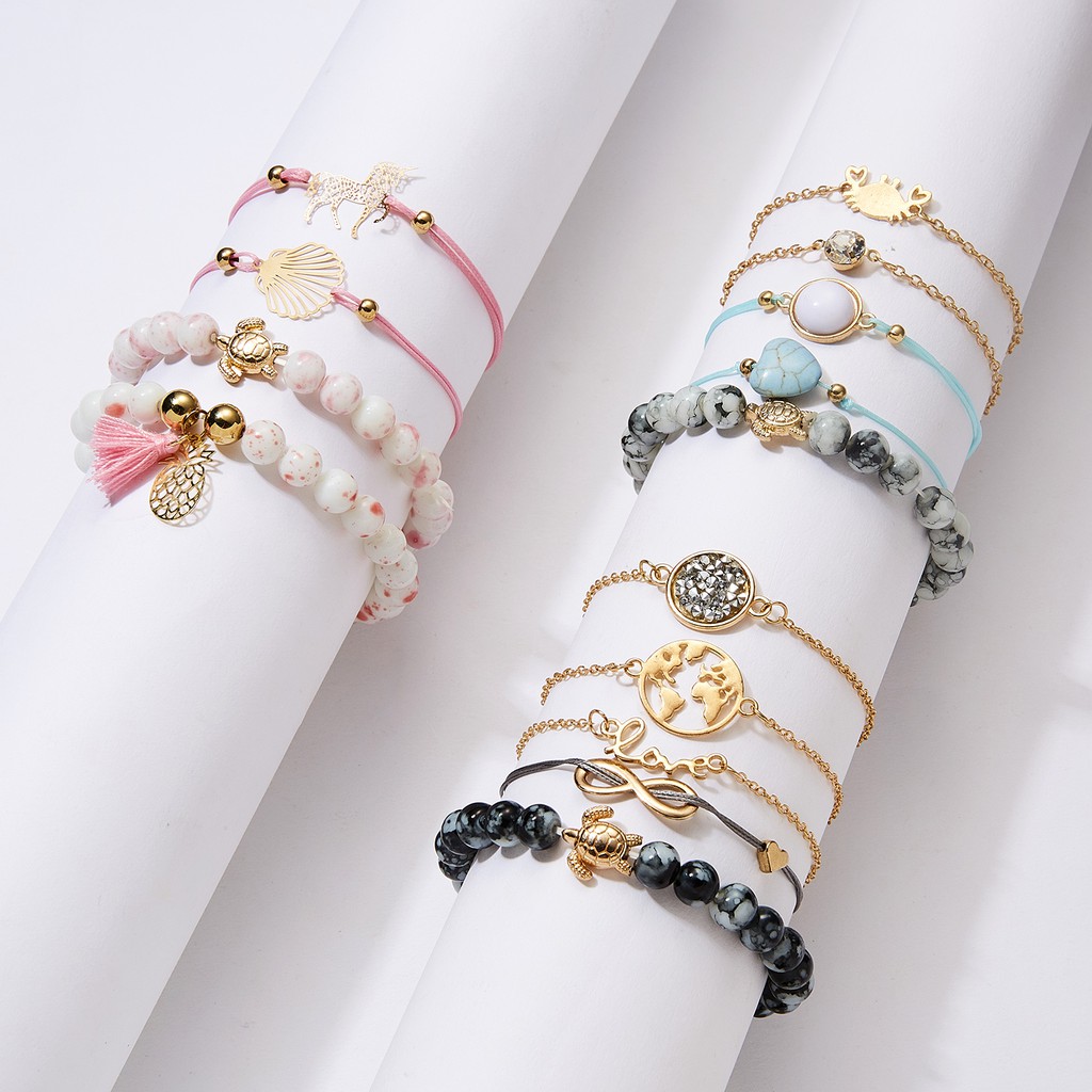 5pcs turquoise turtle love crab bracelet set