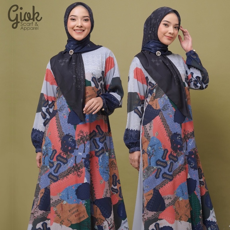 Pesona Dress By Giok Scarf & Apparel - Gamis printing dengan aksen renda bagian bawah