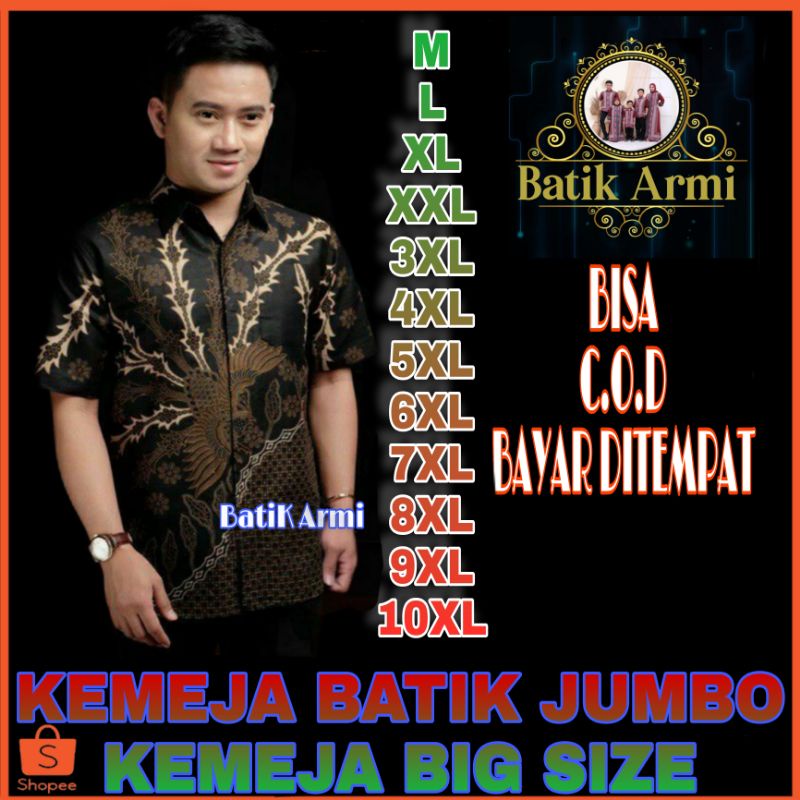 KEMEJA BATIK PRIA LENGAN PENDEK BIG SIZE JUMBO ARMI