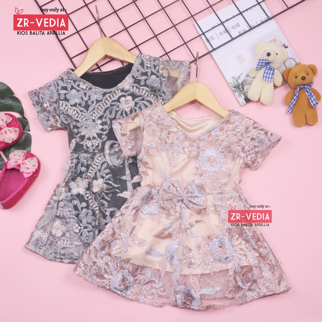 Dress Icha Brukat uk 2-3 Tahun / Baju Import Baby Cewek Dres Brokat Anak Perempuan Gaun Brukat Pesta