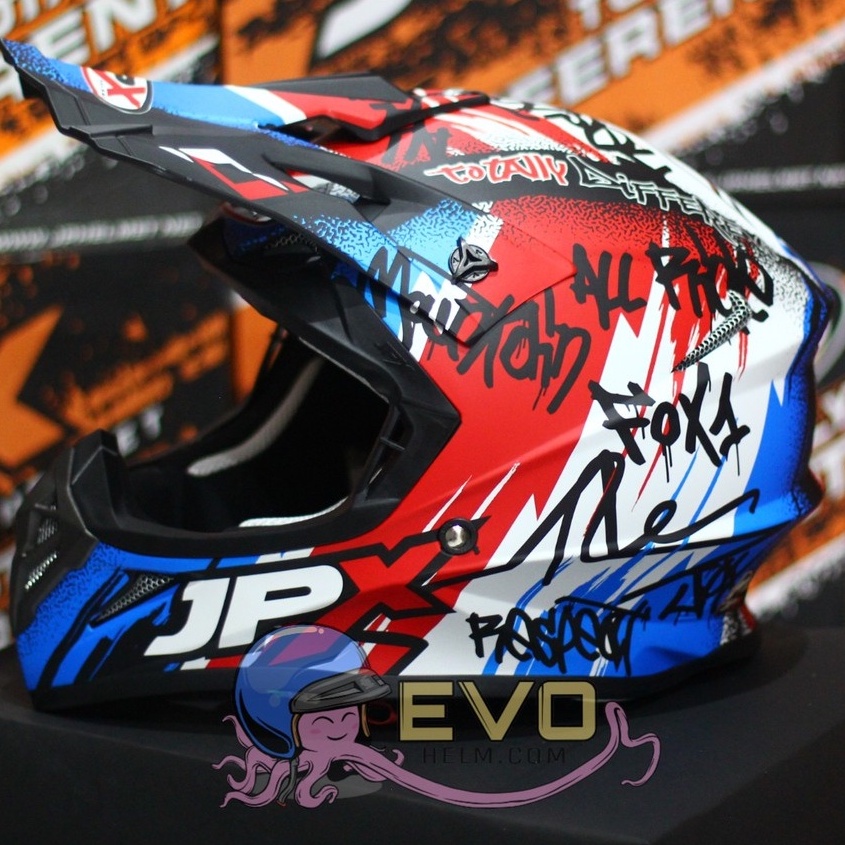 HELM JPX CROSS_FOX1 SERI X6 - BLACK DOFF / BLUE + GOOGLE SNAIL (ONGKIR 2 KG) HELM JPX TERBARU