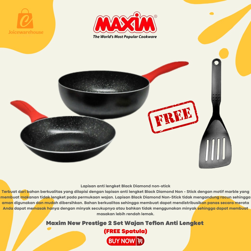 Maxim New Prestige 2 Set Wajan Teflon Anti Lengket (FREE Spatula)