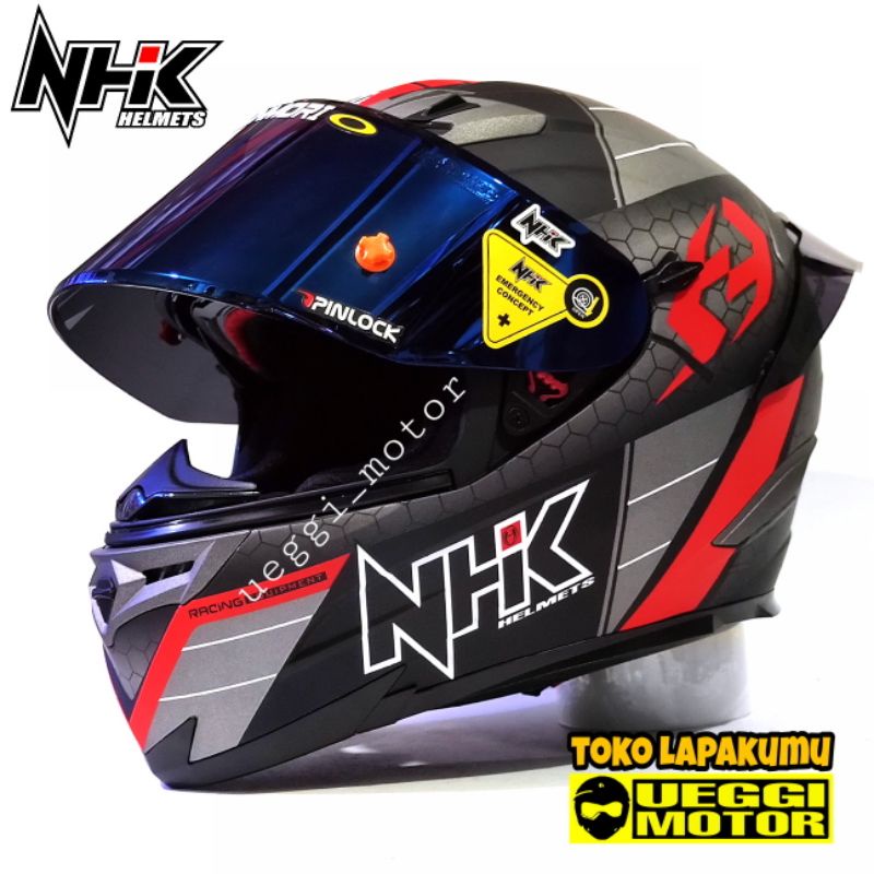 Helm Nhk rx9 fullface flat visor iradium solid Redbull-Navy bkred dof