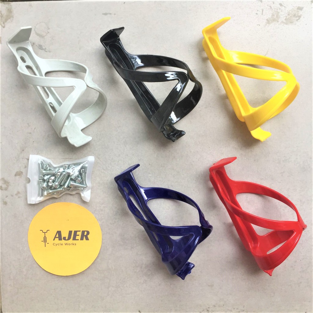 Tempat / Holder botol air minum Sepeda BONUS Baut - Plastik elastis Bottle Cage bicycle rak