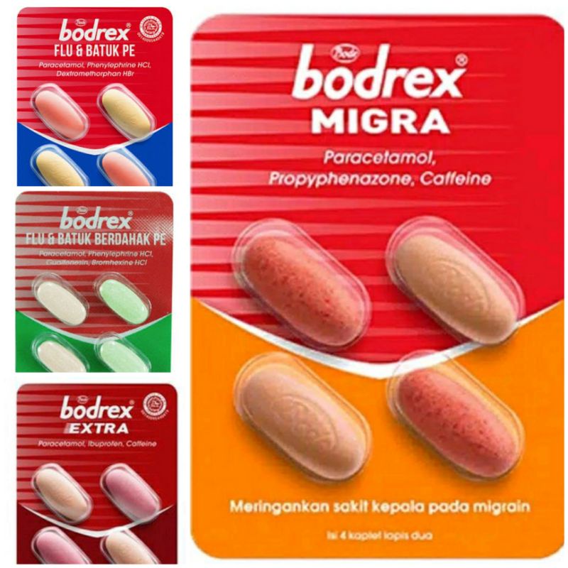 Bodrex Migra Extra Batuk Berdahak Blister Isi 4 / 10 Tablet Obat Sakit Kepala Nyeri Gigi Batuk Flu Demam