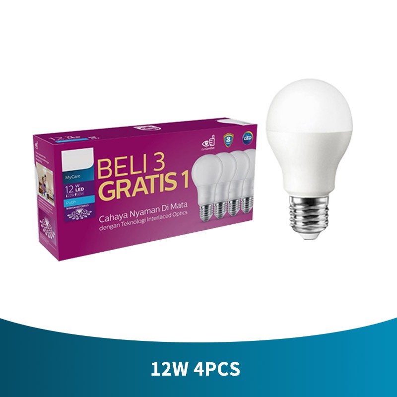 Bohlam Philips 12w 4pcs E27 6500K 230V bola lampu putih·