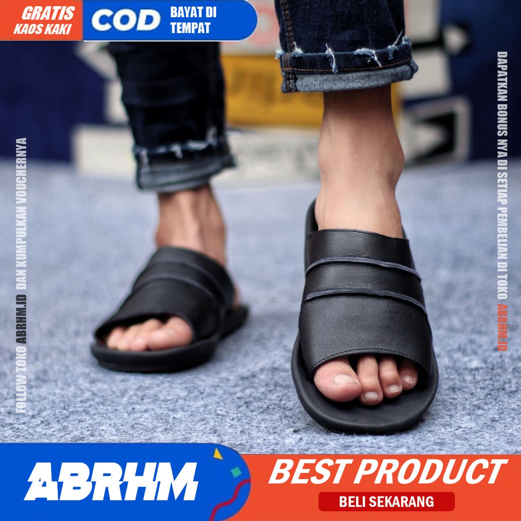 ABRHM X TAIM Sandal Slide Pria Sandal Slop Pria Kulit Asli Ori Sendal Selop Cowok / Cowo kekinian