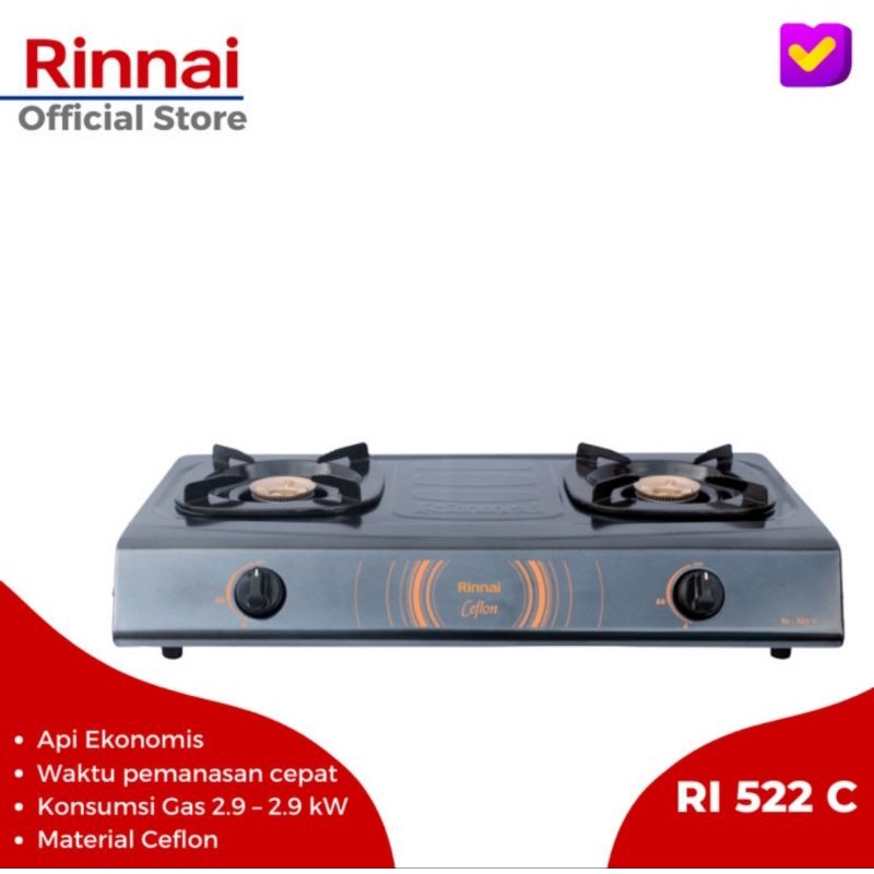 RINNAI Kompor Gas 2 Tungku  RI 522 C Garansi Resmi