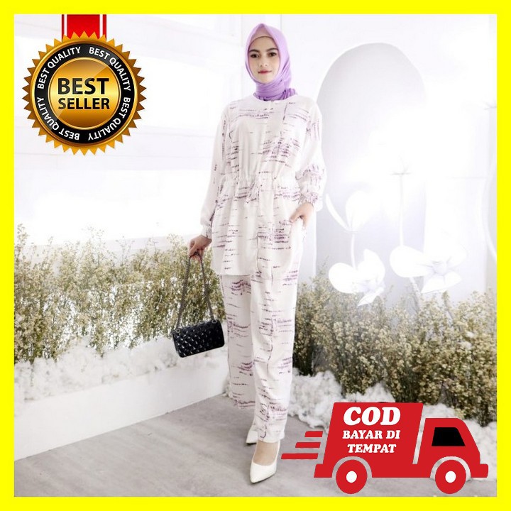 Ajeng Oneset Baju Setelan Celana Wanita By Vente LS582 [Nasiha Set Ni]Setelan Wanita Rayon Broken Wh