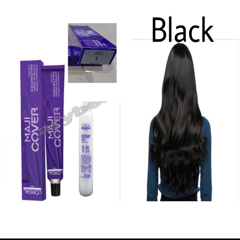 L'oreal majirel 1 Black loreal pewarna rambut cat rambut dan oxidant