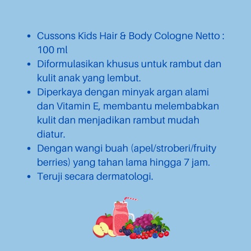 Cussons Kids Hair &amp; Body Cologne 100 ml /Cologne Anak/Pewangi Tubuh Dan Rambut Anak