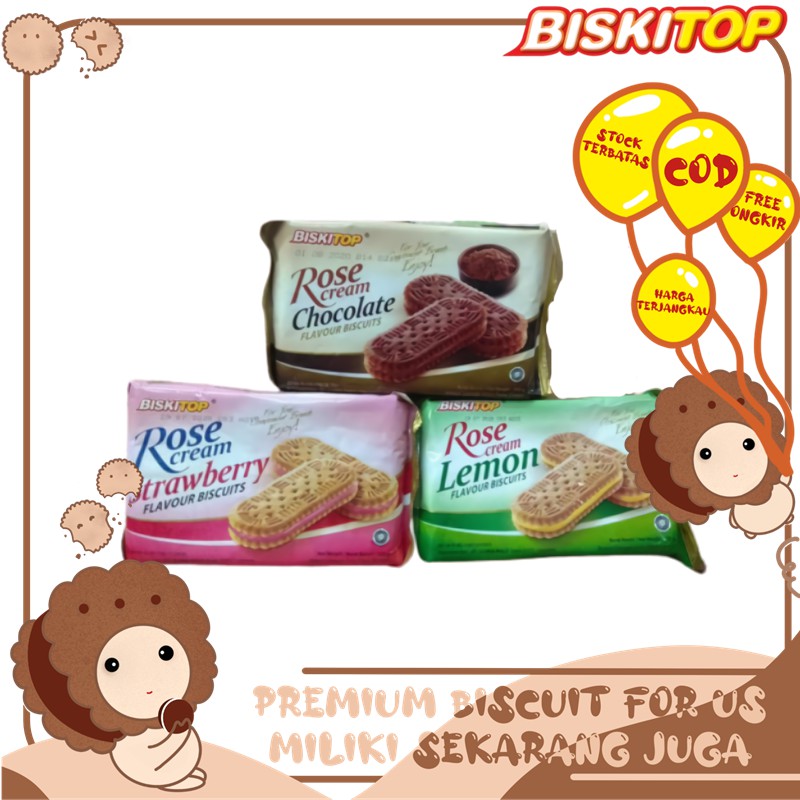 

BISKITOP - ROSE CREAM 220g Biskuit Kue Kering Anak Dewasa Enak Renyah Biscuit Rasa Coklat Lemon