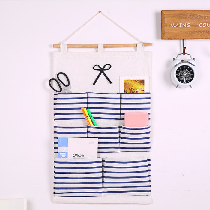 Wall Organizer 8 Pouch Motif Salur Sekat Serbaguna Dekorasi Dinding Pouch Gantung