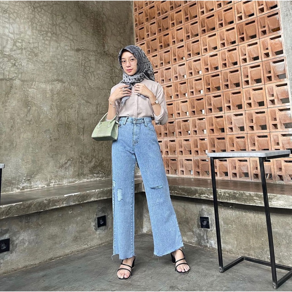 MAGCUN- Celana Highwaist Kulot Jeans Lally - Celana Panjang Jeans Wanita-  BF Kulot Jeans Lally