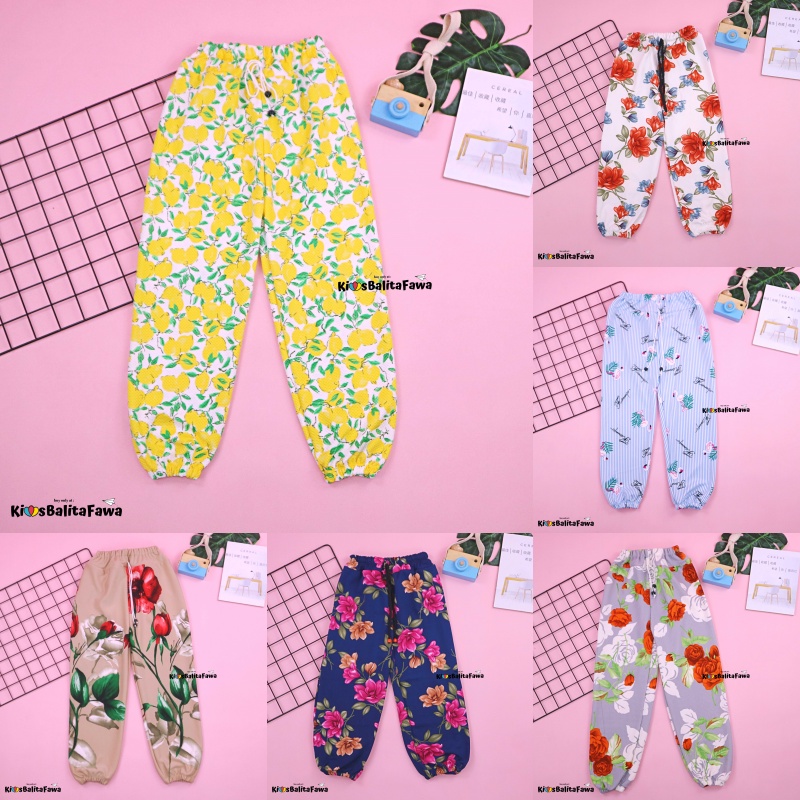 Jogger Bunga uk 5-12 Tahun / Joger Pants Scuba Premium Kembang Celana Panjang Anak Perempuan Import