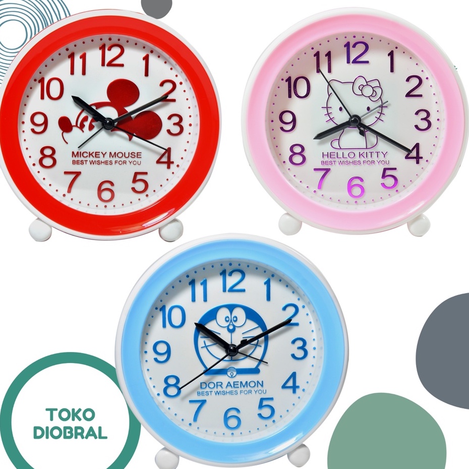 Jam Weker Bulat Anak Cartoon Mickey Doraemon Hello Kitty Alarm