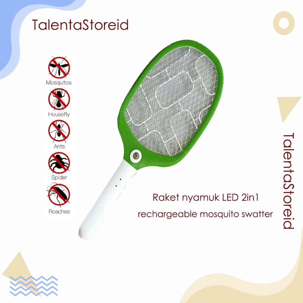 Raket Nyamuk Elektrik Senter Led Rechargeable 2 in 1 Mosquito Swatter Racket