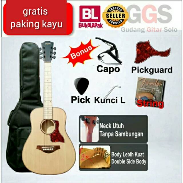 gitar akustik 3/4 dobel run neck utuh