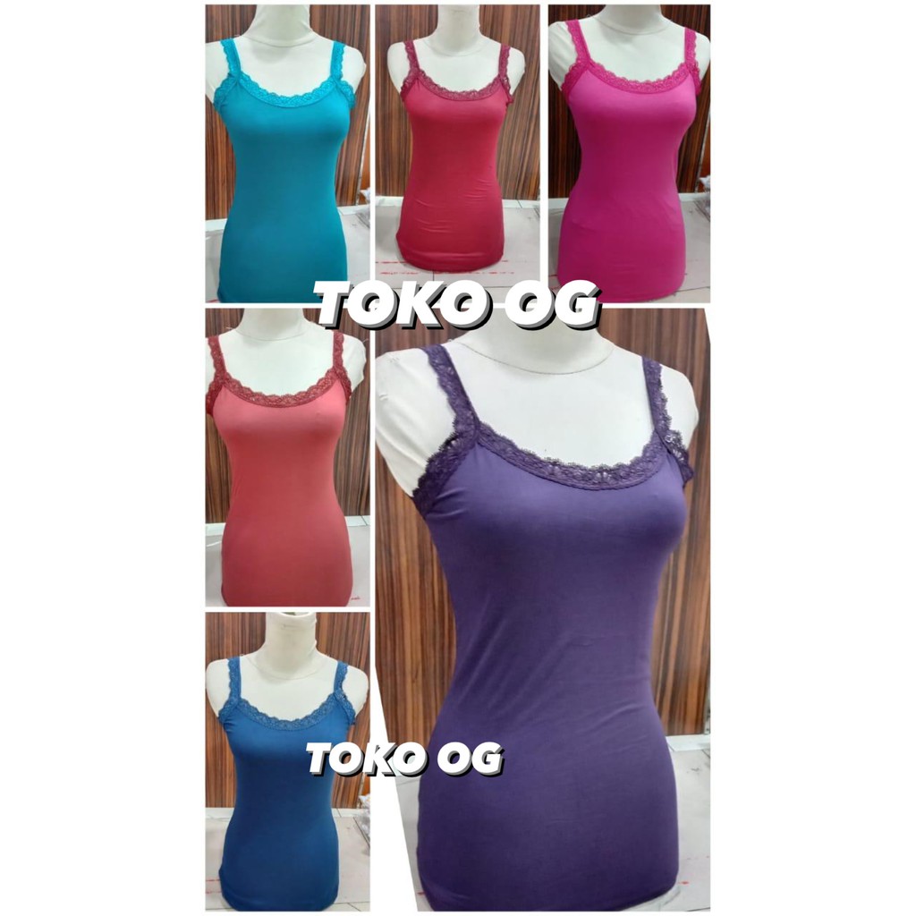 TANKTOP WANITA RENDA FULL RAYON SPANDEX TANK TOP KAMISOL GUBALI FREESIZE DEWASA