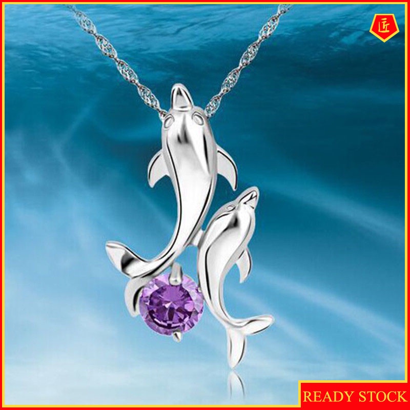 [Ready Stock]Fashion Dolphin Couple Necklace Diamond-Studded Necklace