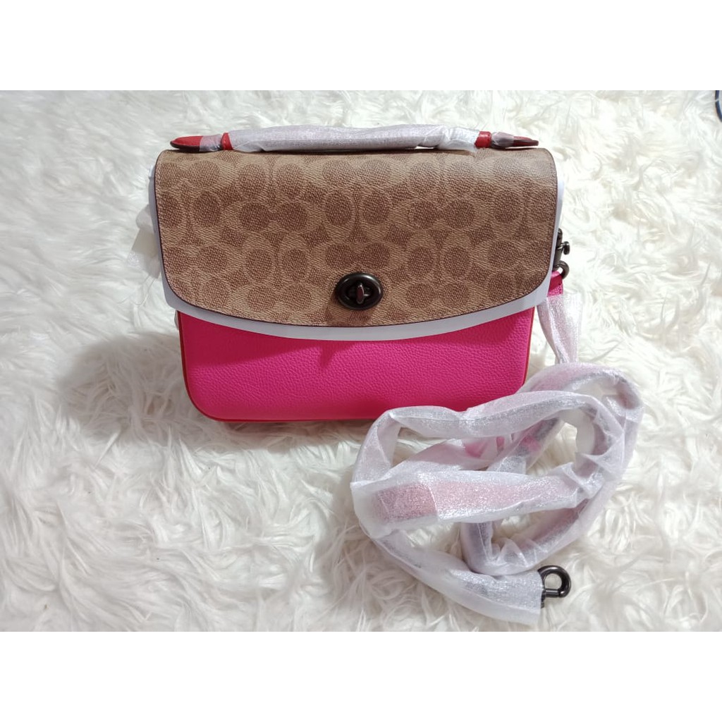 Coach Cassie Crossbody Sign Tan  Bright Pink