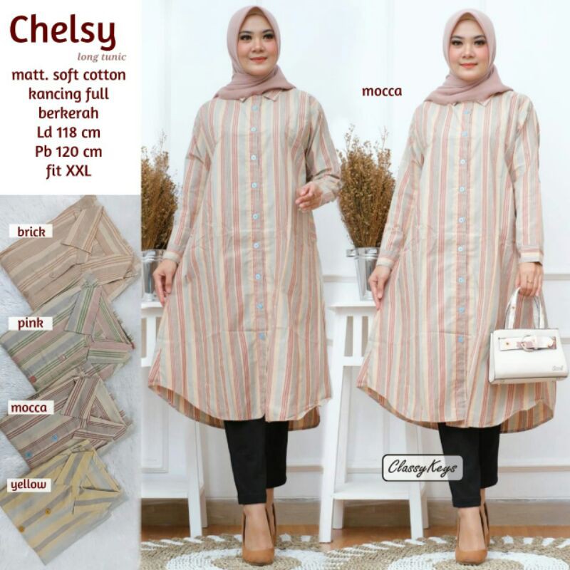 Long Tunik Chelsy Adem Murah Modis Terlaris Best seller LD 118cm XXL Ori by Classy keys