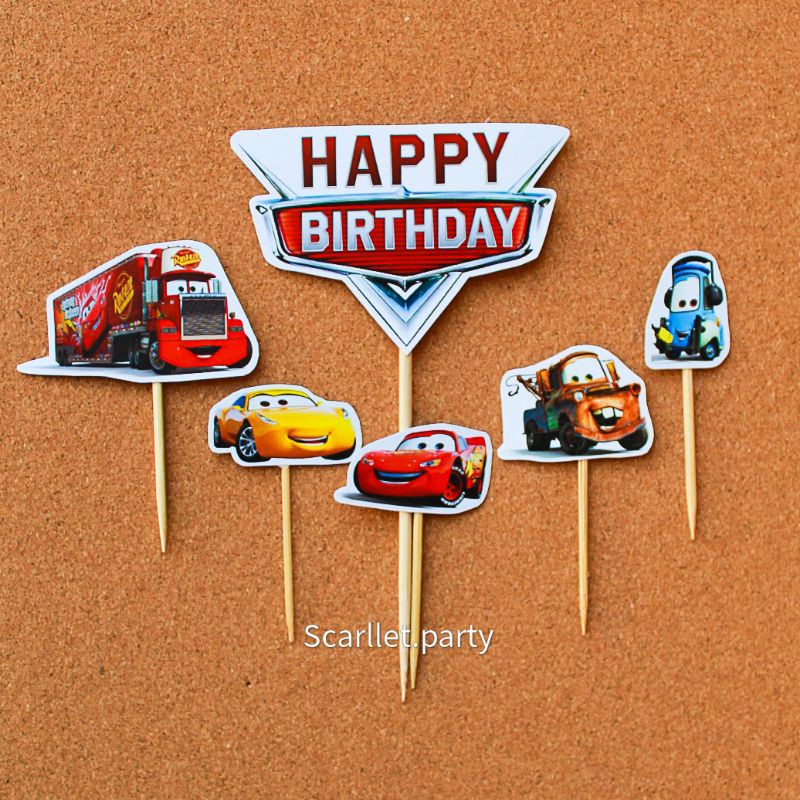 TOPPER THE CARS HIASAN KUE TAR MOBIL BALAP TOPPER ULANGTAHUN KARAKTER COWOK DEKORASI KUE ULTAH